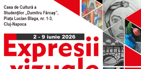 Afișul expoziției de desen și pictură „Expresii vizuale”, realizată de copii la Casa de Cultură a Studenților „Dumitru Fărcaș” din Cluj-Napoca, 2–9 iunie 2026
